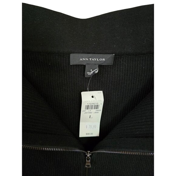 Black wool blend Ribbed Knit Pencil Skirt chic old money goth dark Academia - Picture 3 of 6